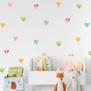 Adesivo de Parede Infantil Corações Coloridos Aquarela