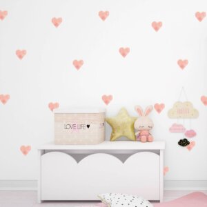 Adesivo de Parede Infantil Corações Rosa Aquarela 45 Un 6 cm