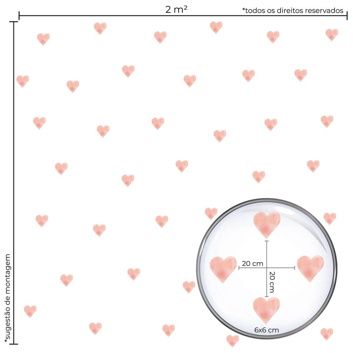 Adesivo de Parede Infantil Corações Rosa Aquarela 45 Un 6 cm - Imagem 3