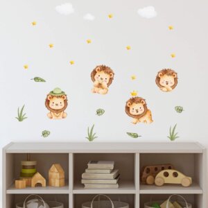 Adesivo de Parede de Leão Infantil para Quarto Aquarelado