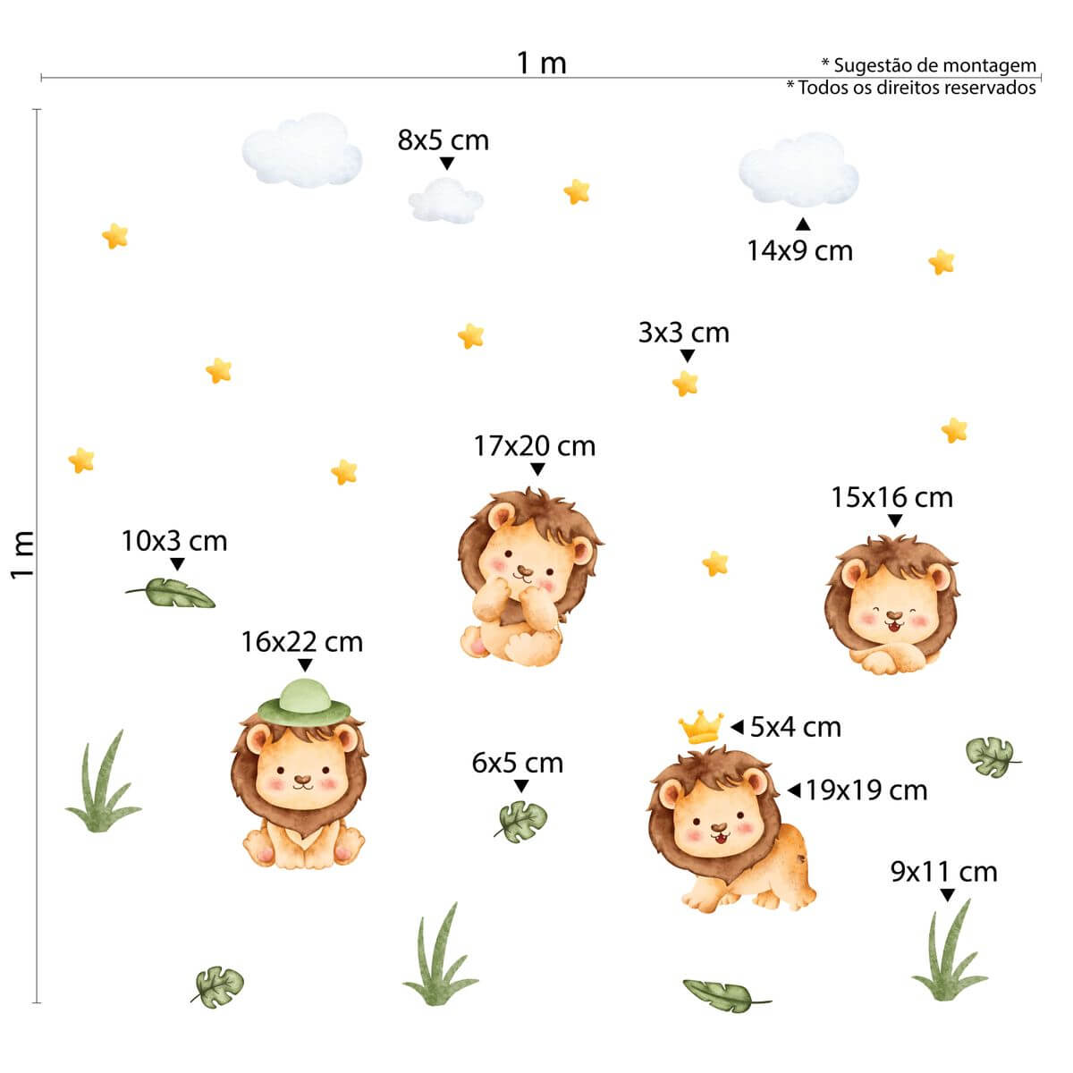 Adesivo de Parede de Leão Infantil para Quarto Aquarelado - Imagem 2