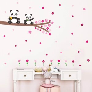 Adesivo de Parede Floral Pandas e Galhos Para Quarto