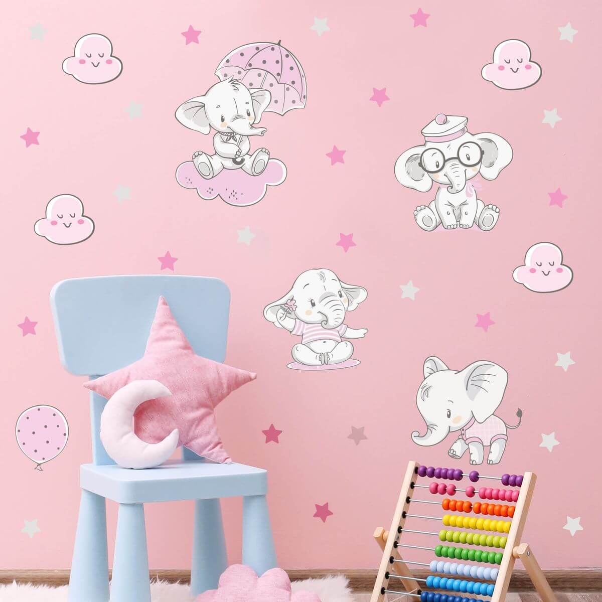 Adesivo de Parede Infantil Elefantes Rosa 34 Peças - Imagem 4