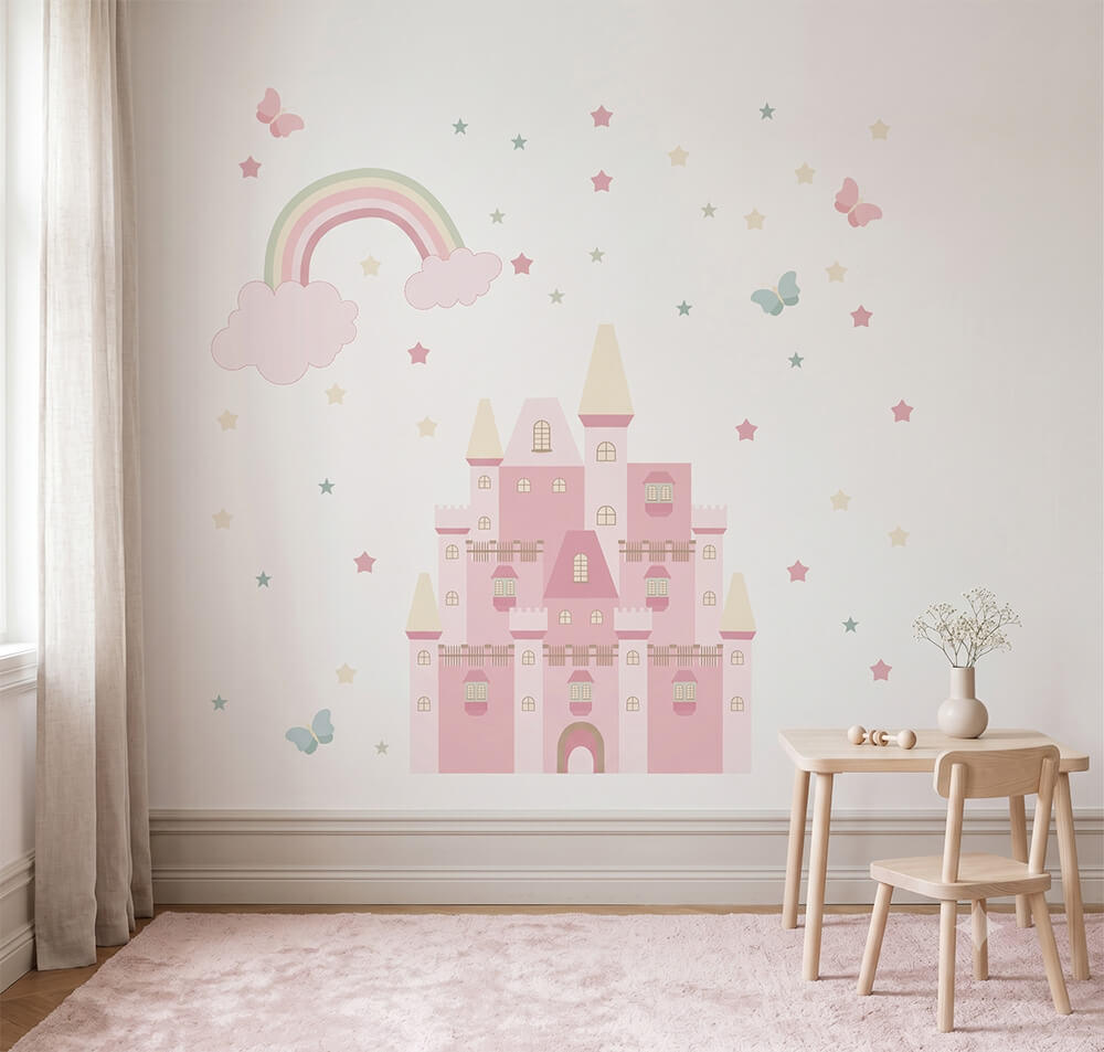 Adesivo de Parede Menina Castelo Encantado Tons de Rosa 190cm X 250cm - Imagem 2