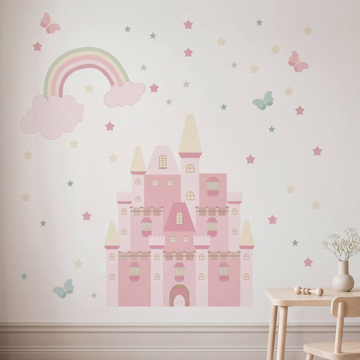 Adesivo de Parede Menina Castelo Encantado Tons de Rosa 190cm X 250cm - Imagem 4