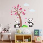 Adesivo de Parede Árvore de Cerejeira e Pandas Infantil 70cm