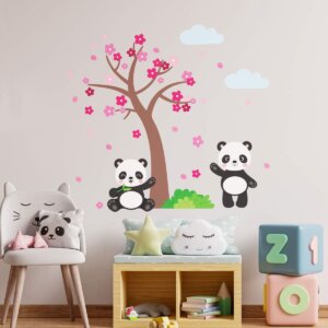 Adesivo de Parede Árvore de Cerejeira e Pandas Infantil 70cm