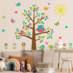 Adesivo de Parede Infantil Árvore Pássaros Flores e Coruja 100cm X 140cm