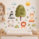 Adesivo de Parede Infantil Safari Aquarela 33 Peças