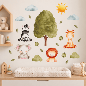 Adesivo de Parede Infantil Safari Aquarela 33 Peças