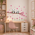 Adesivo de Parede Floral Pandas e Galhos Para Quarto