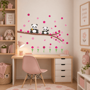 Adesivo de Parede Floral Pandas e Galhos Para Quarto