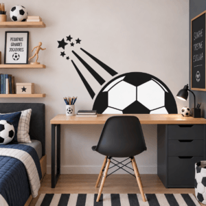Adesivo de Parede Infantil Bola de Futebol Preto Branco e Azul Kit 10 Unidades 1m²