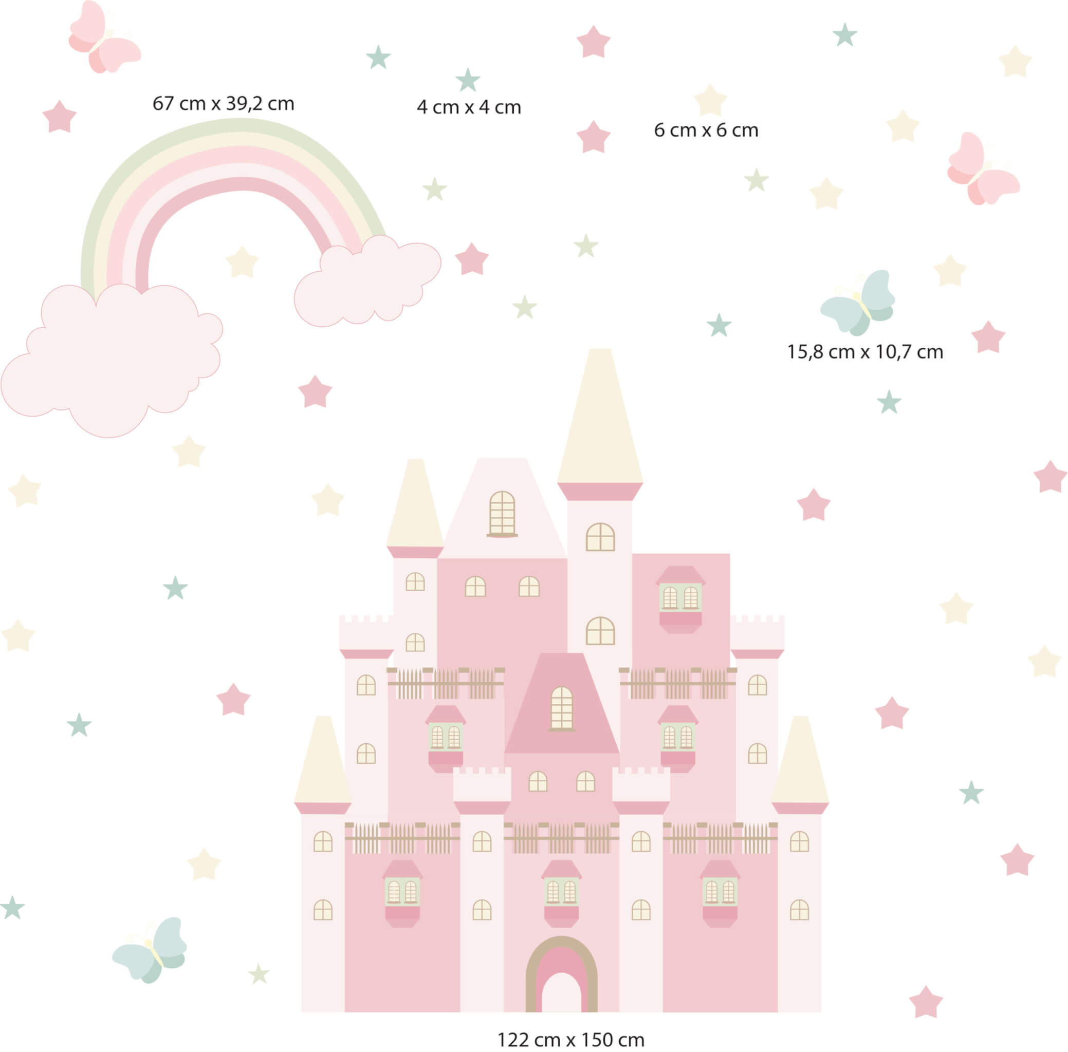 Adesivo de Parede Menina Castelo Encantado Tons de Rosa 190cm X 250cm - Imagem 5