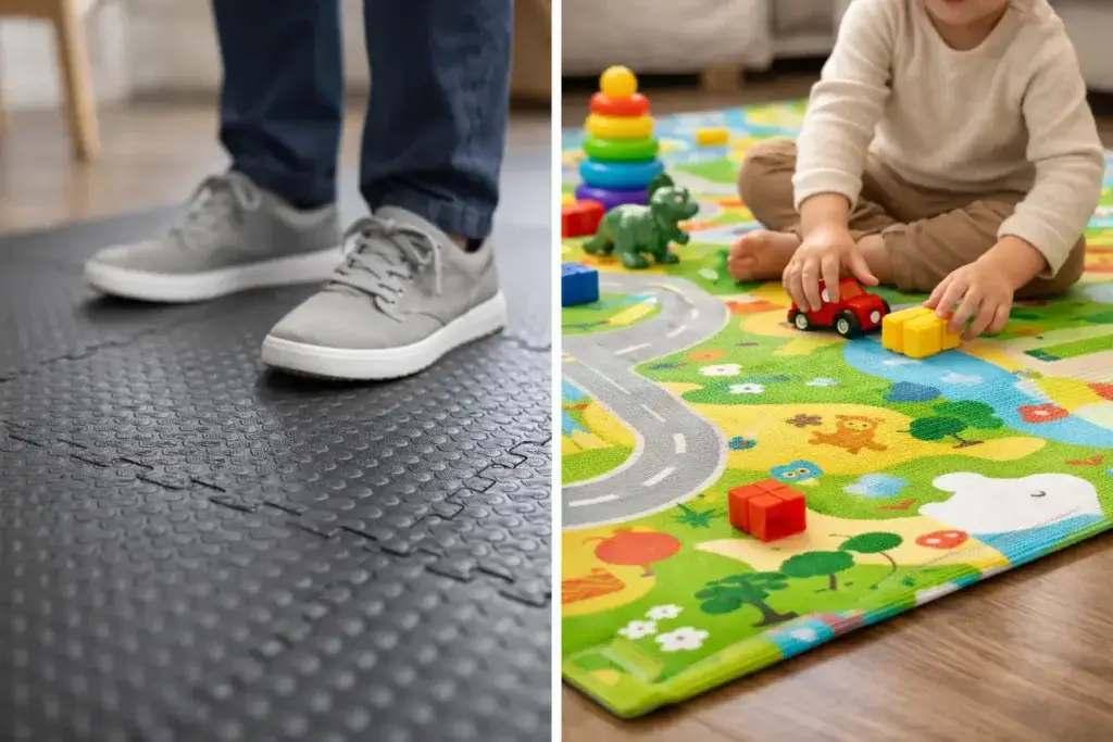 Piso antiderrapante versus tapete infantil: qual usar?