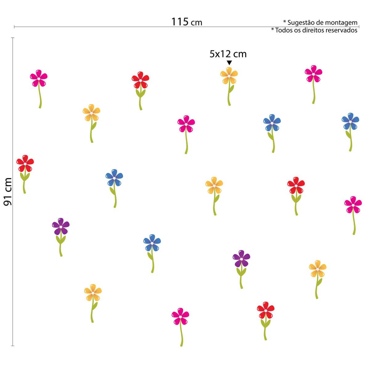 Adesivo de Parede Floral Flores Coloridas Menina 20un - Imagem 4
