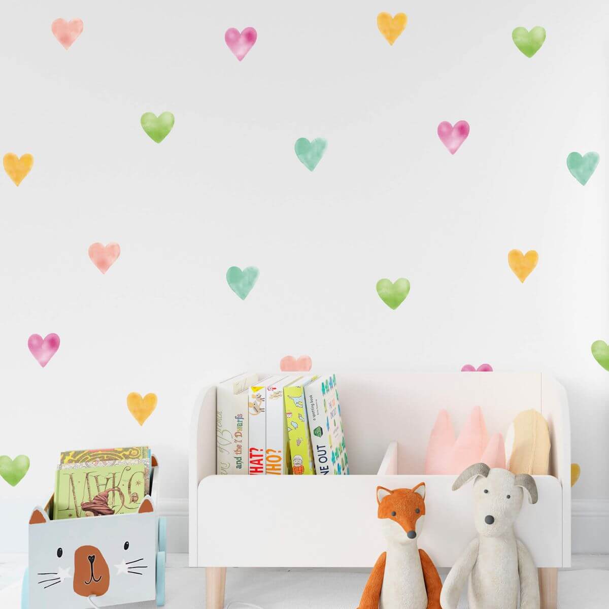 Adesivo de Parede Infantil Corações Coloridos Aquarela - Imagem 5