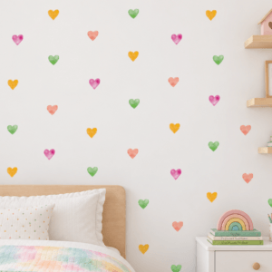 Adesivo de Parede Infantil Corações Coloridos Aquarela