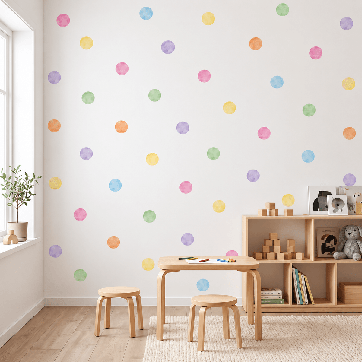 Adesivo de Parede Infantil Bolinhas Coloridas Aquarela 8cm 44un