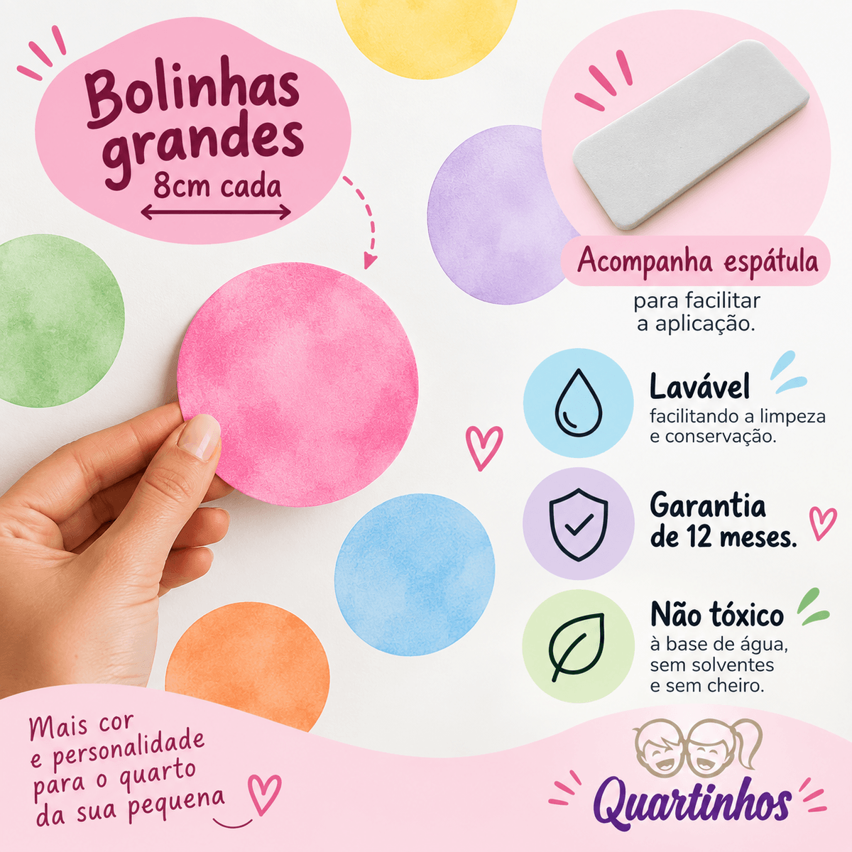 Adesivo de Parede Infantil Bolinhas Coloridas Aquarela 8cm 44un - Imagem 3
