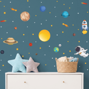 Adesivo de Parede Infantil Espaço e Astronauta